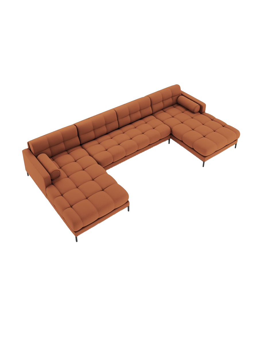 
7-Sitzer Design Panorama-Sofa „Bali“ - Strukturstoff Brick / Schwarz