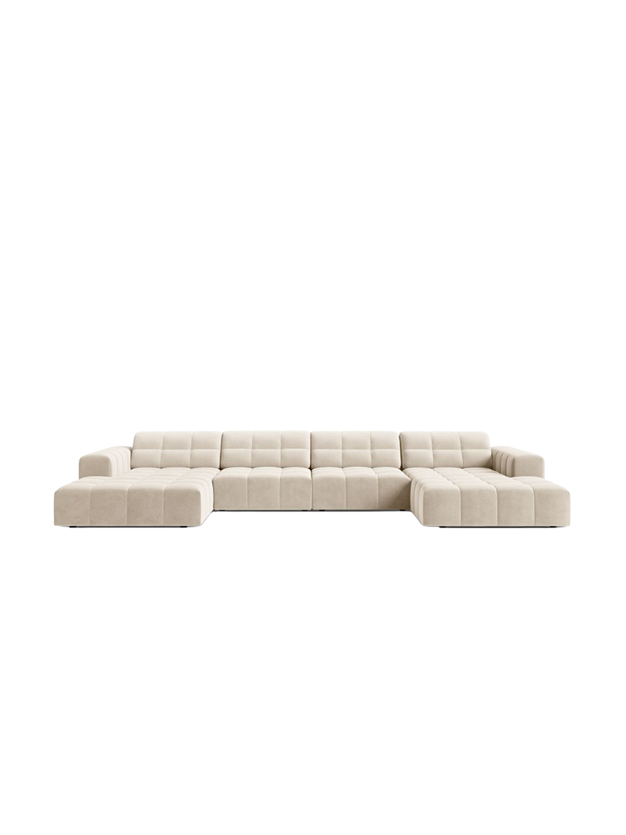 
6-Seater Designer Panoramic Sofa "Chicago" - Light Beige Velvet
