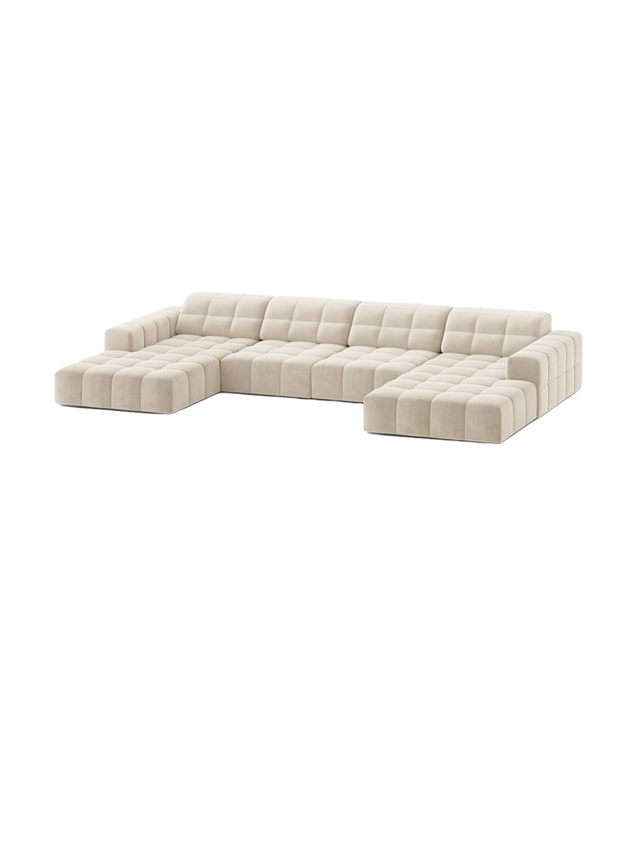 
6-Seater Designer Panoramic Sofa "Chicago" - Light Beige Velvet