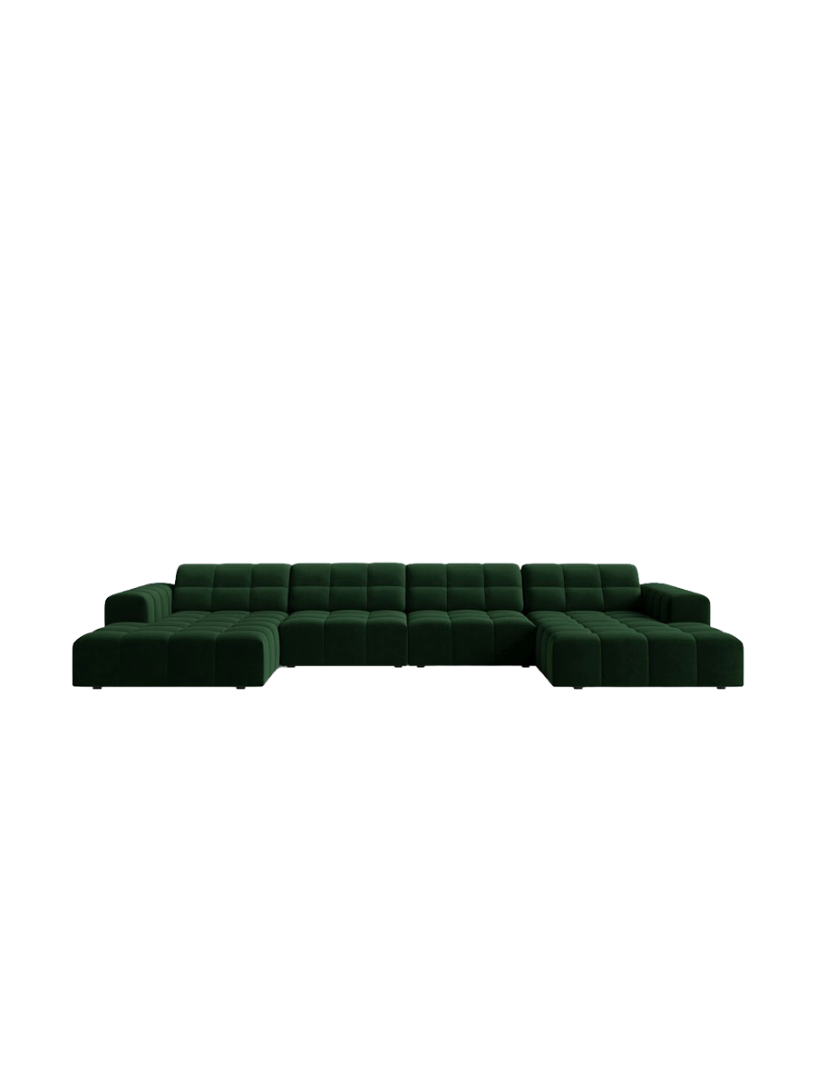 
6-Seater Designer Panoramic Sofa "Chicago" - Velvet Bottle Green