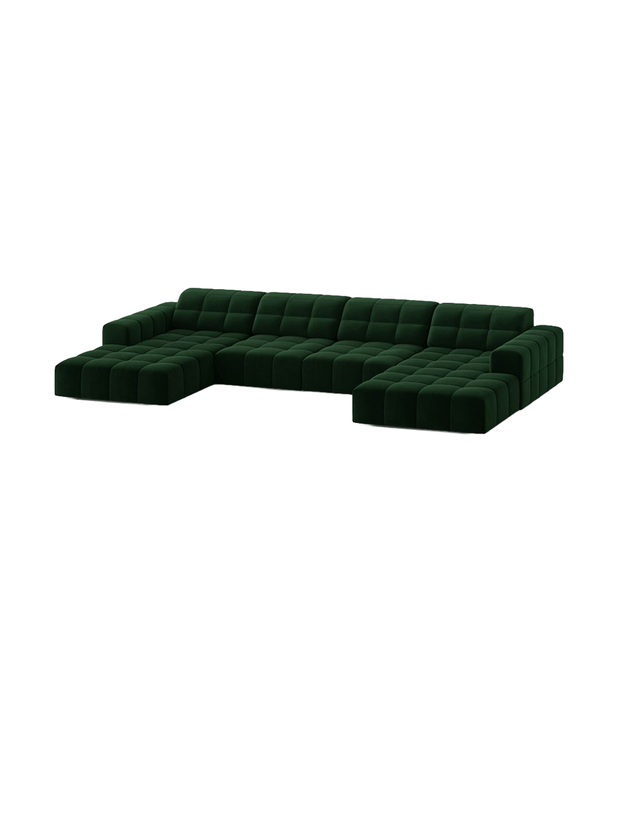 
6-Seater Designer Panoramic Sofa "Chicago" - Velvet Bottle Green