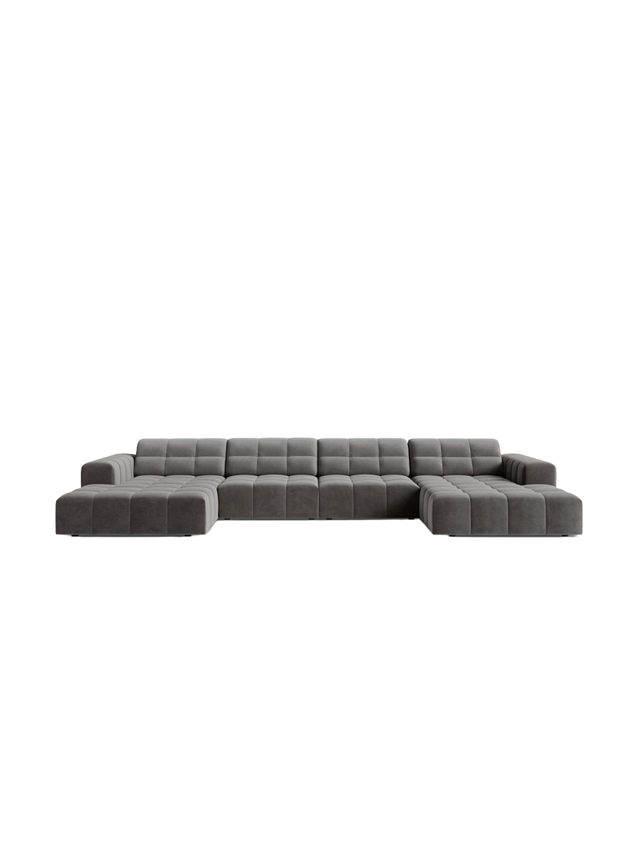 
6-Seater Designer Panoramic Sofa "Chicago" - Velvet Light Grey