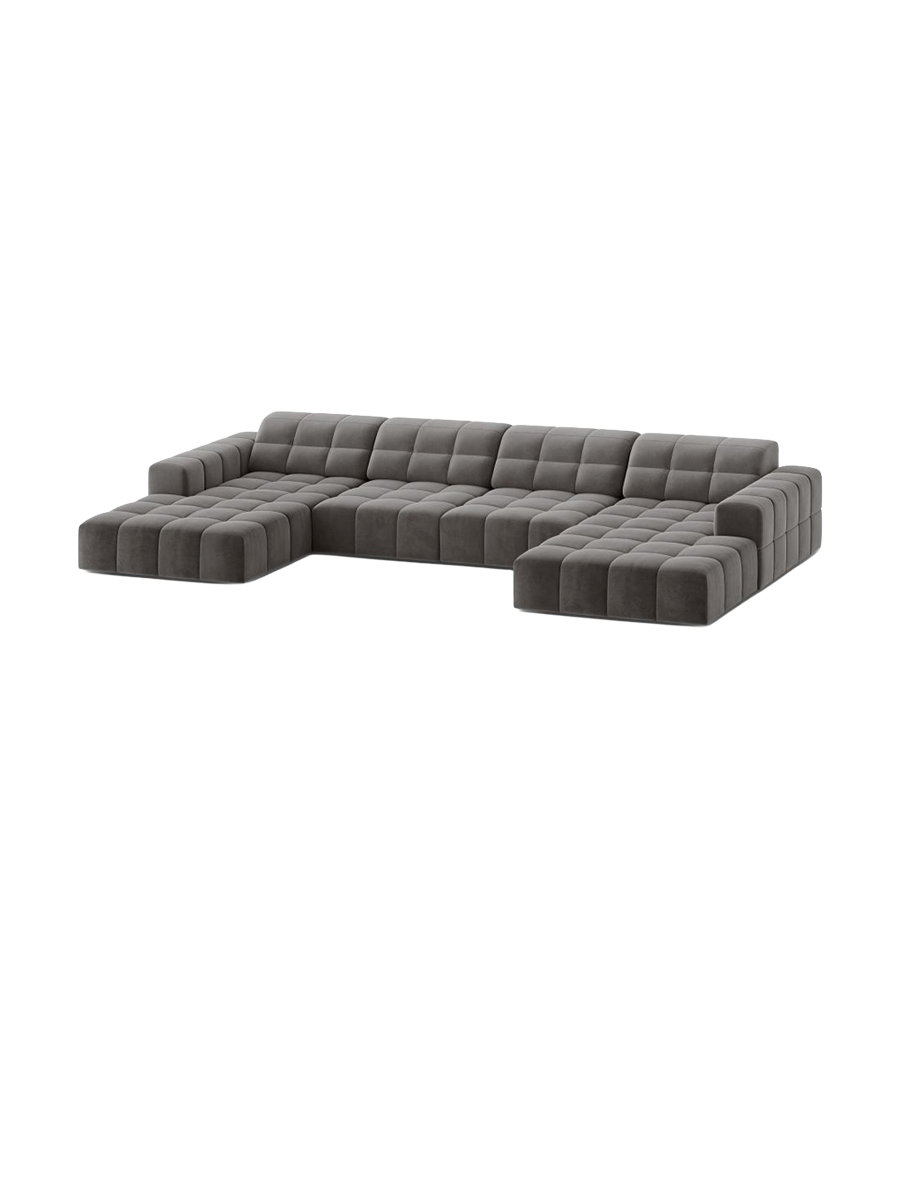 
6-Seater Designer Panoramic Sofa "Chicago" - Velvet Light Grey
