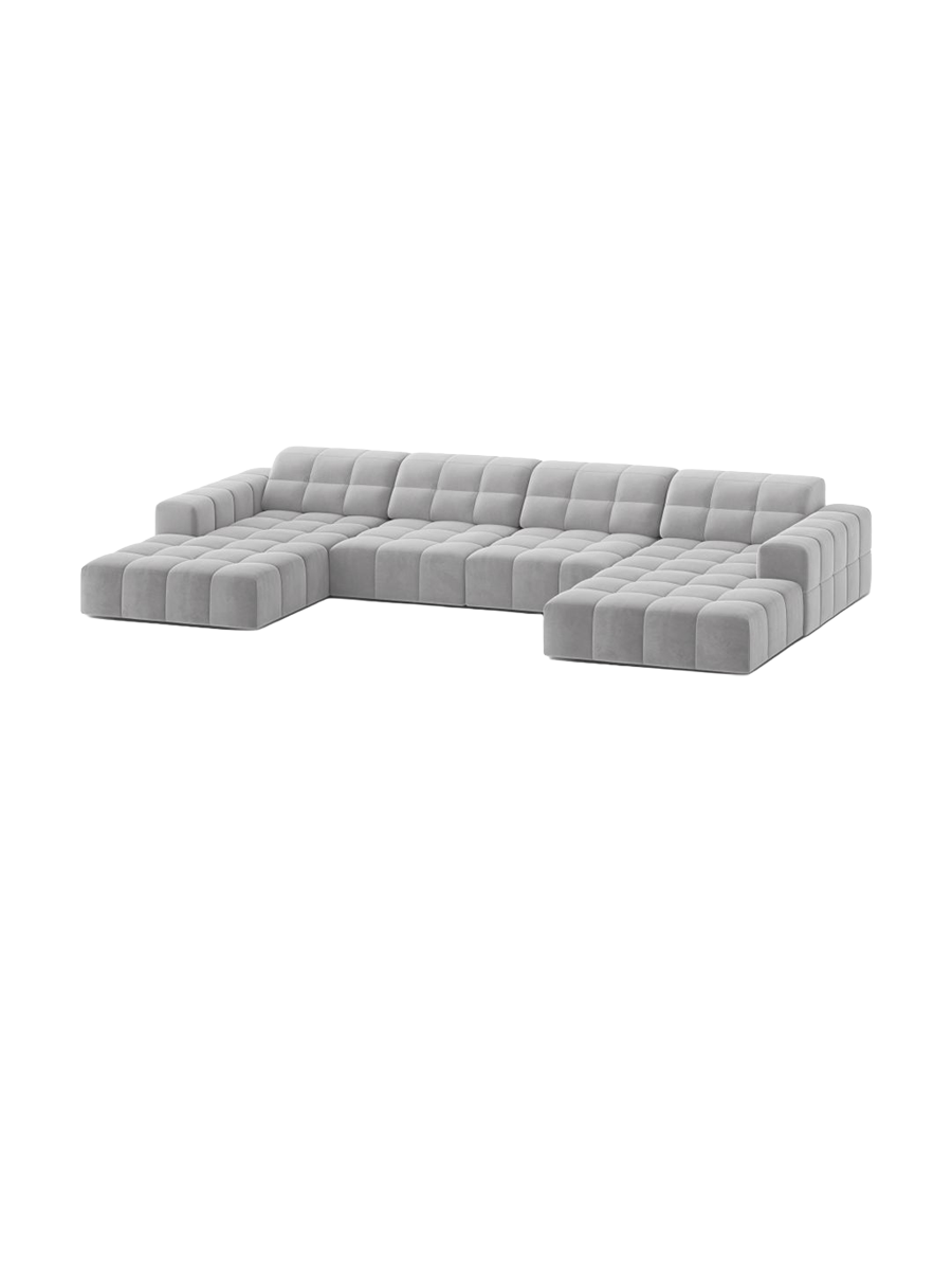 
6-Seater Designer Panoramic Sofa "Chicago" - Velvet Silver