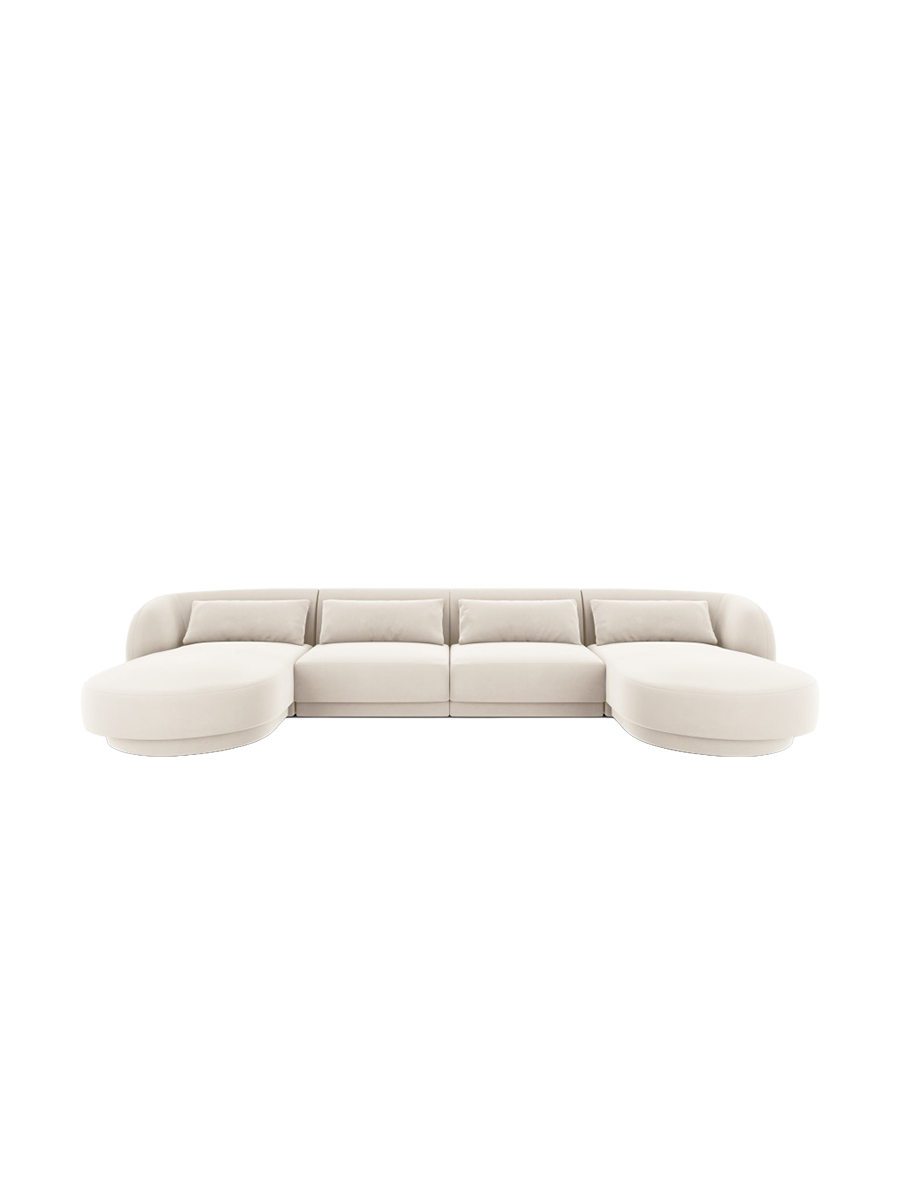 
5-Seater Designer Panoramic Sofa "Tulum" - Light Beige Velvet