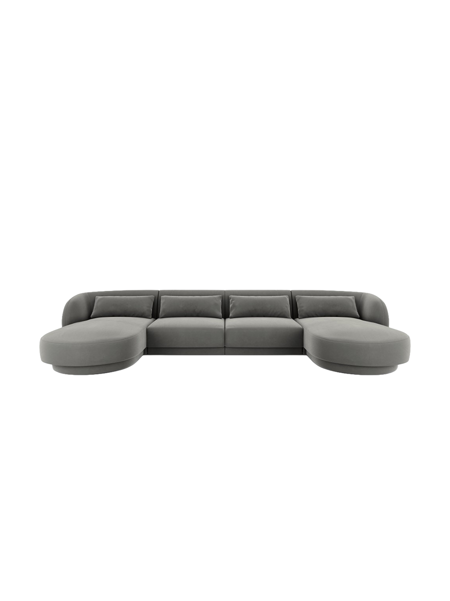 
5-Seater Designer Panoramic Sofa "Tulum" - Velvet Light Grey