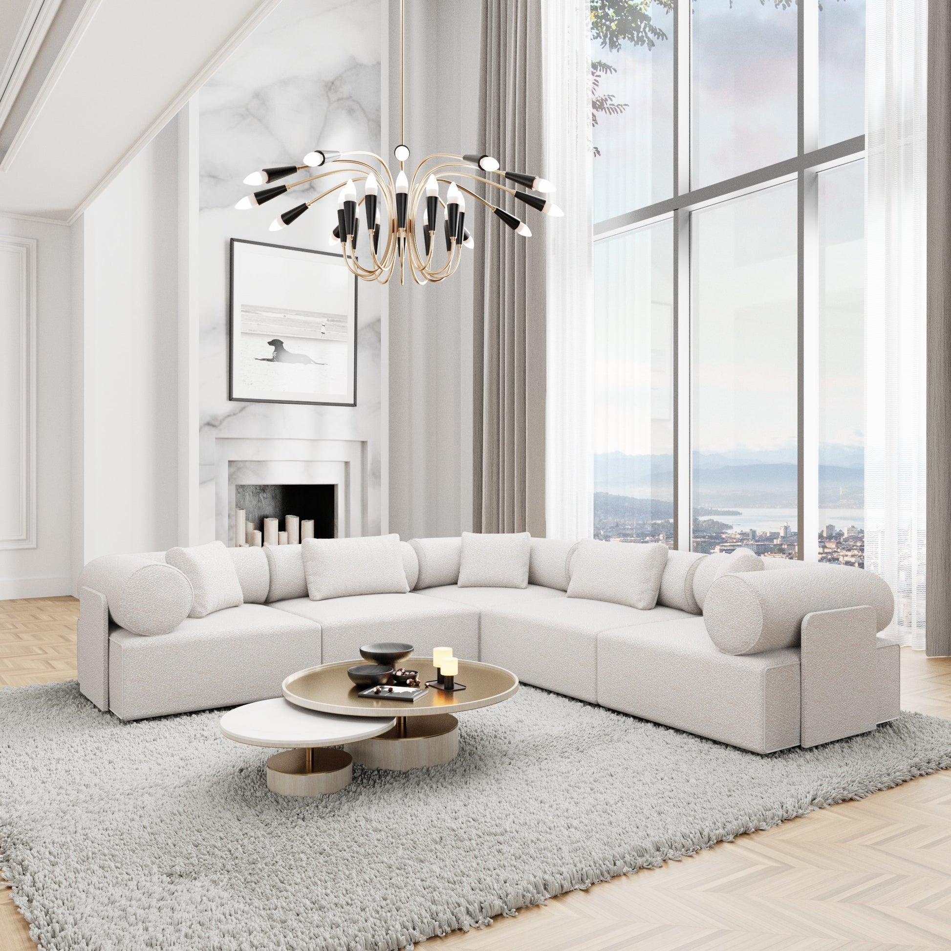 
5-Sitzer Design Ecksofa „Valora“ mit Bouclé-Bezug - Bouclé White