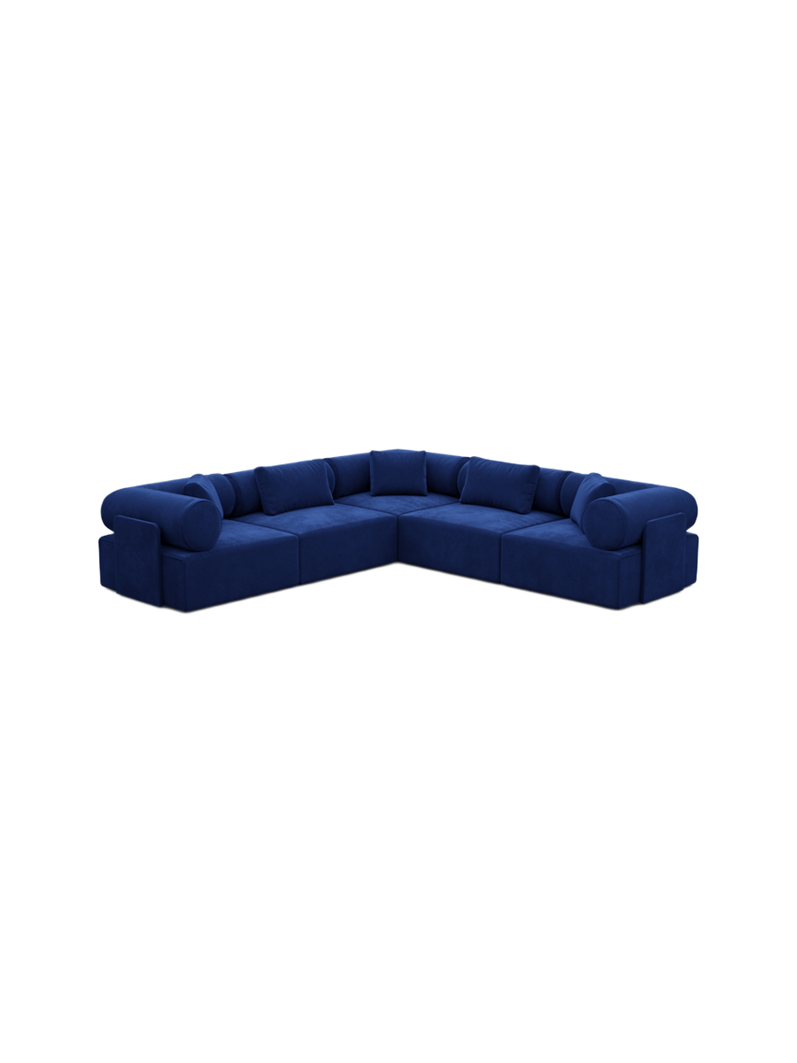 
5-Sitzer Design Ecksofa „Valora“ mit Samtbezug - Samtbezug Königsblau