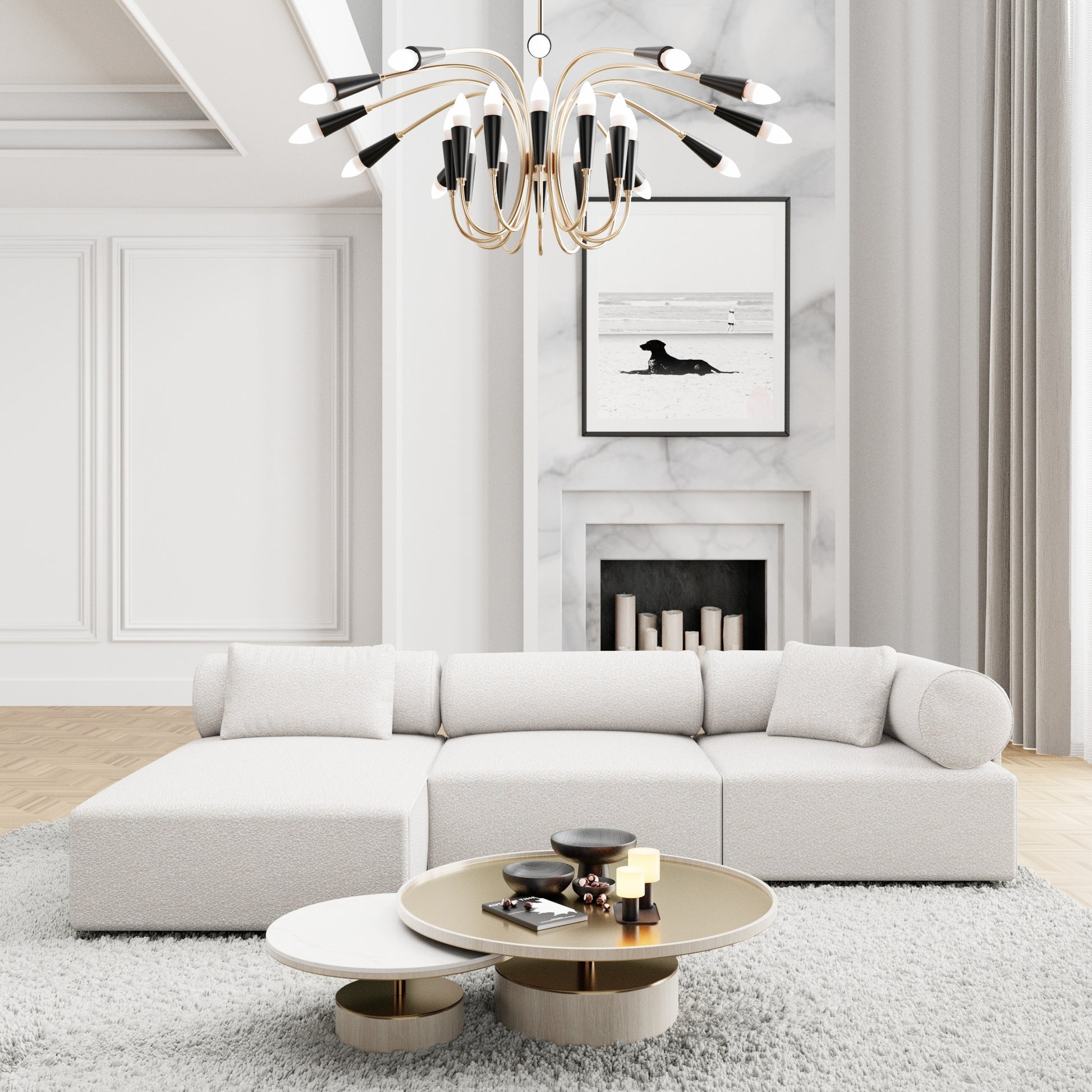
4-Sitzer Design Ecksofa „Valora“ mit Bouclé-Bezug - Bouclé White / Eckteil links