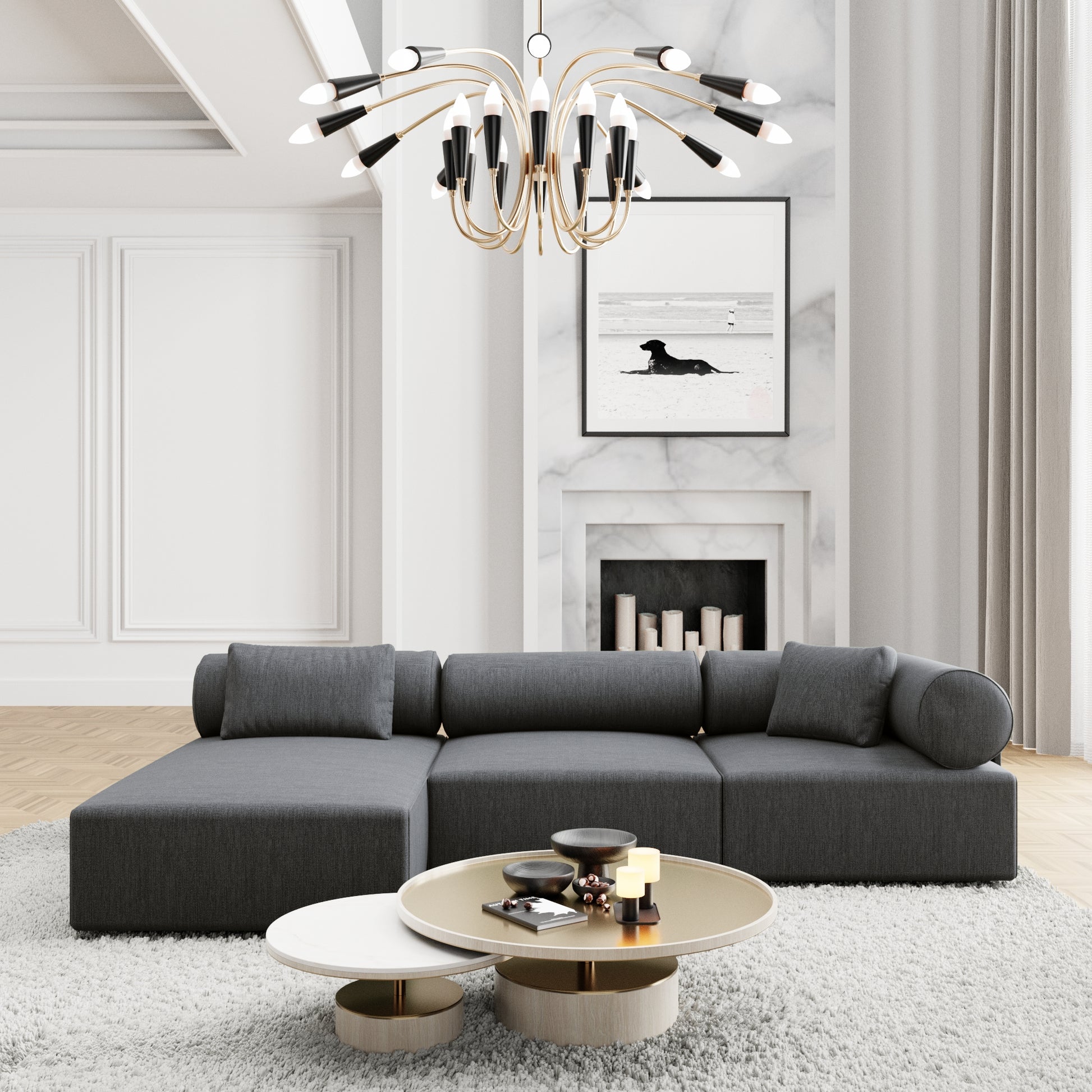 
4-Sitzer Design Ecksofa „Valora“ mit Strukturstoff-Bezug - Strukturstoff Anthrazit / Eckteil links