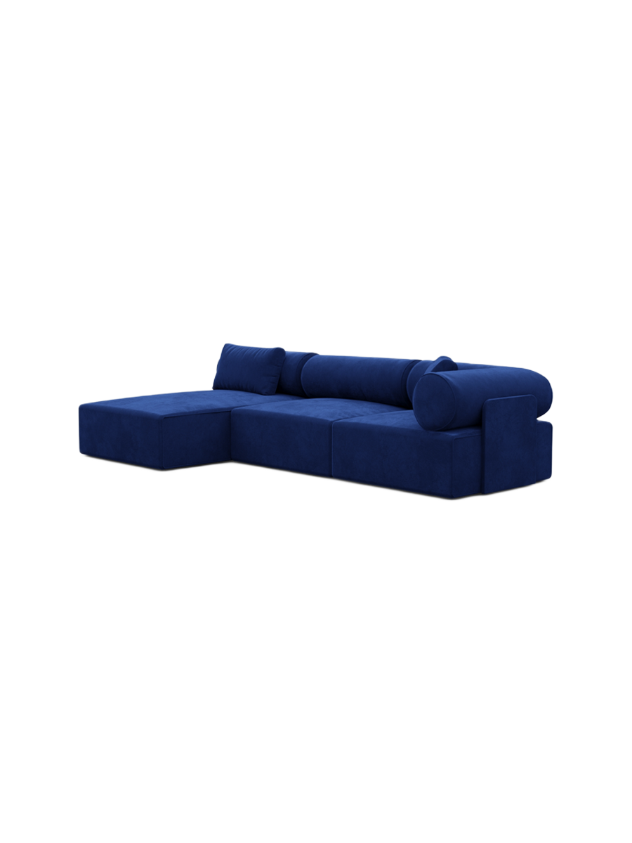 
4-Sitzer Design Ecksofa „Valora“ mit Samtbezug - Samtbezug Königsblau / Eckteil links