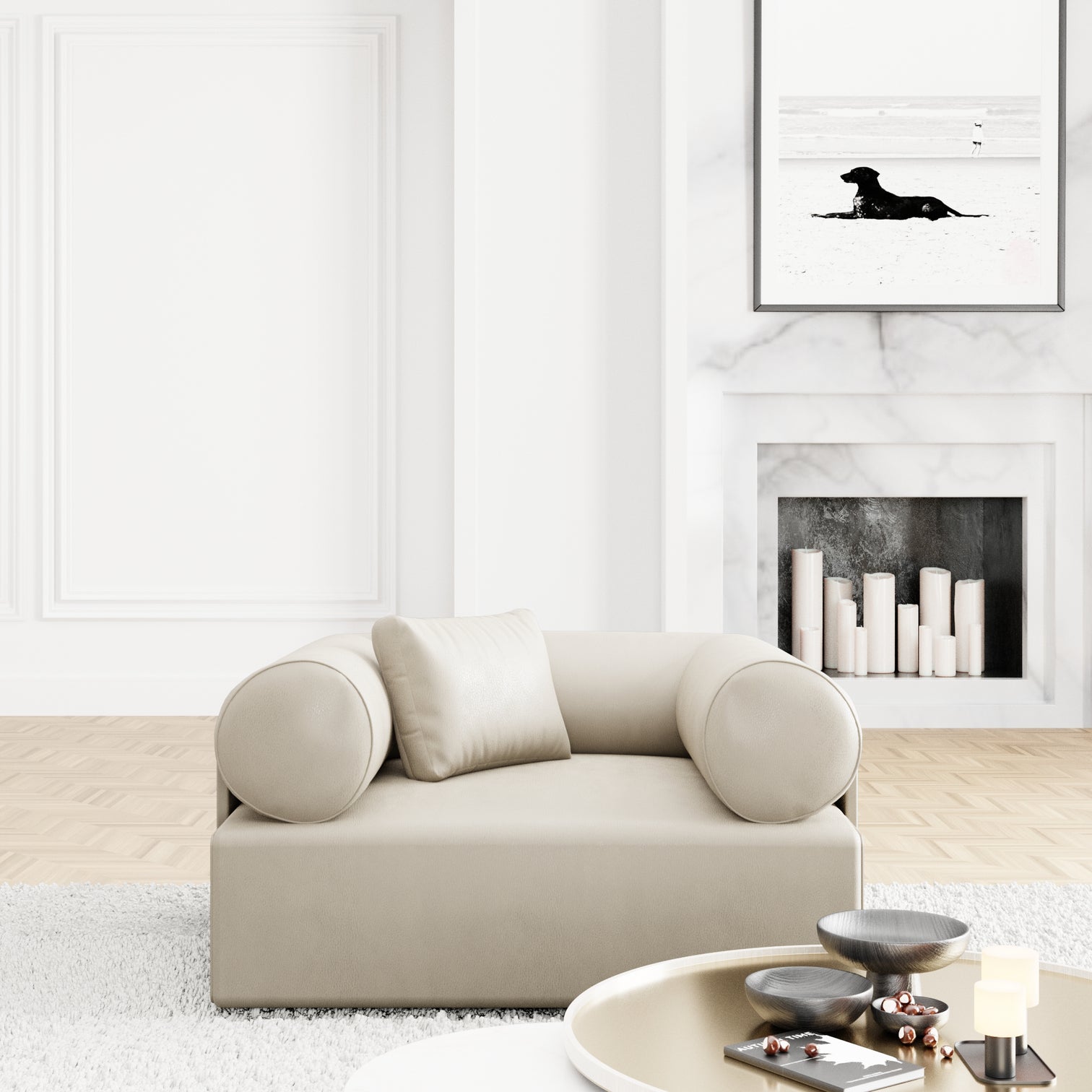 
Fauteuil lounge design « Valora » en cuir véritable - Cuir véritable Beige
