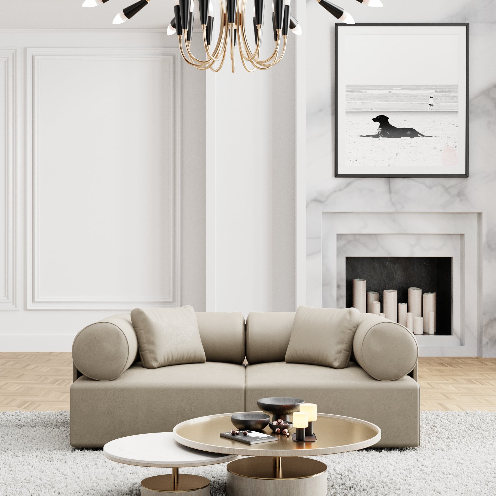 
2-Sitzer Design Echtleder Sofa „Valora“ - Echtleder Beige