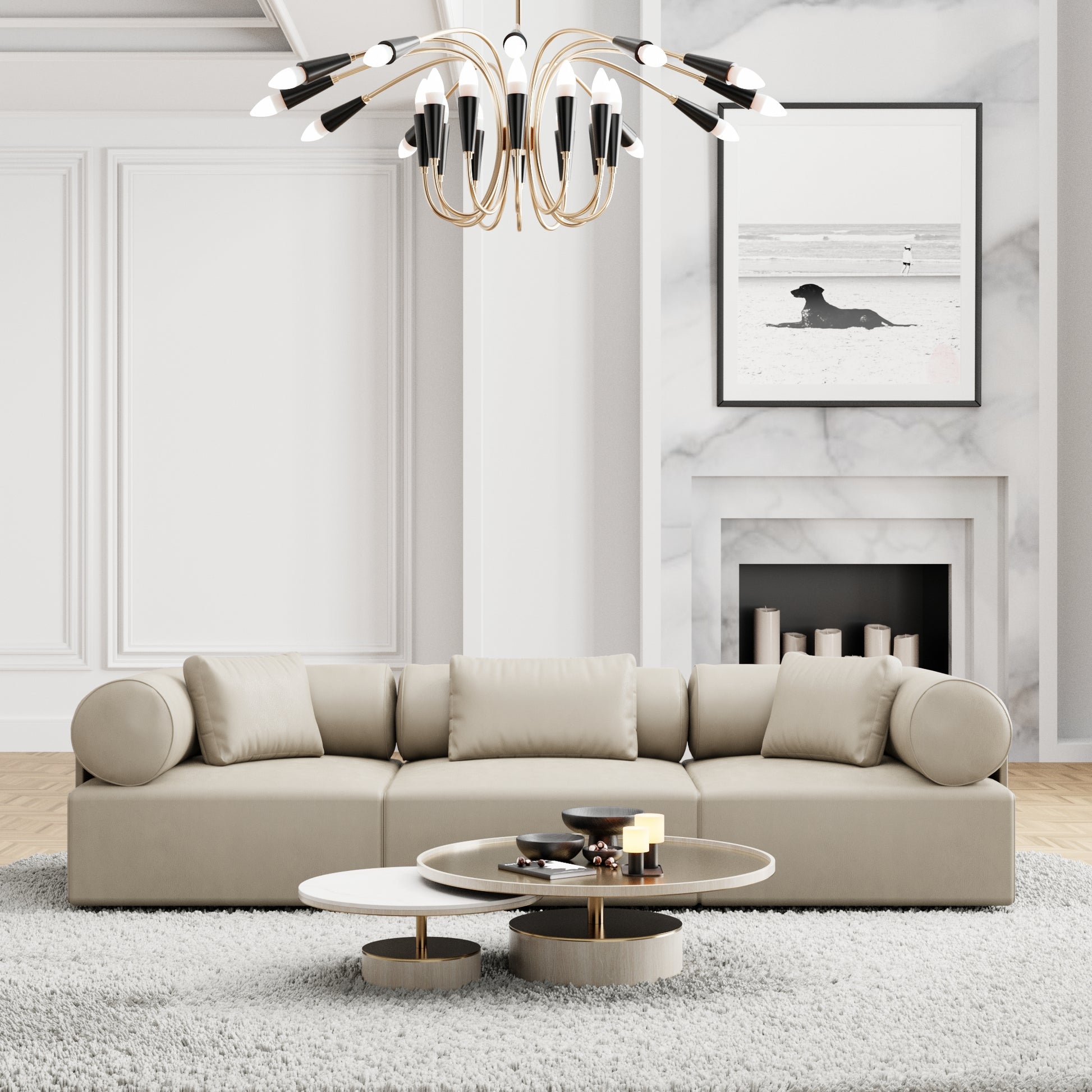 
3-Sitzer Design Echtleder Sofa „Valora“ - Echtleder Beige