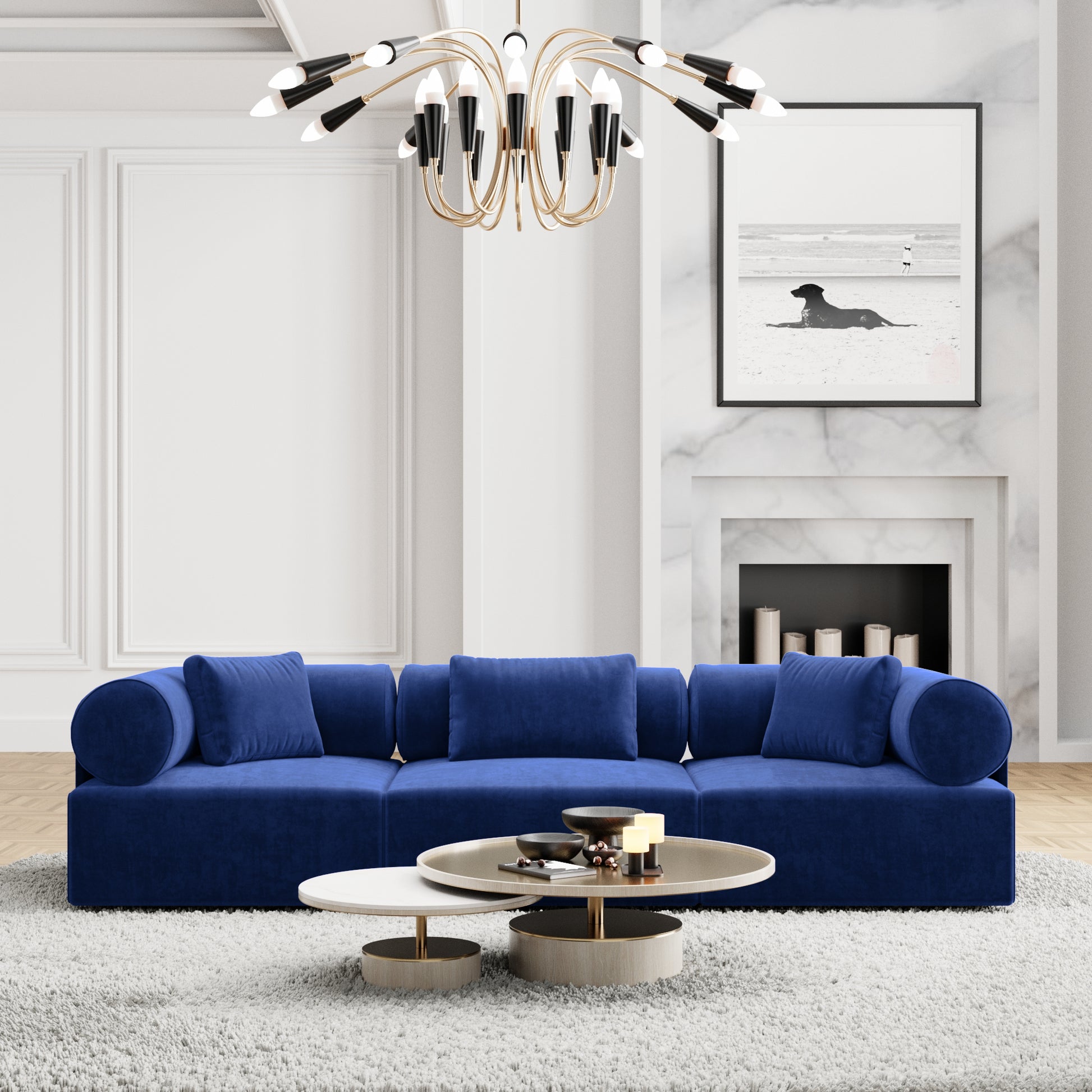 
3-Sitzer Design Sofa „Valora“ mit Samtbezug - Samtbezug Königsblau