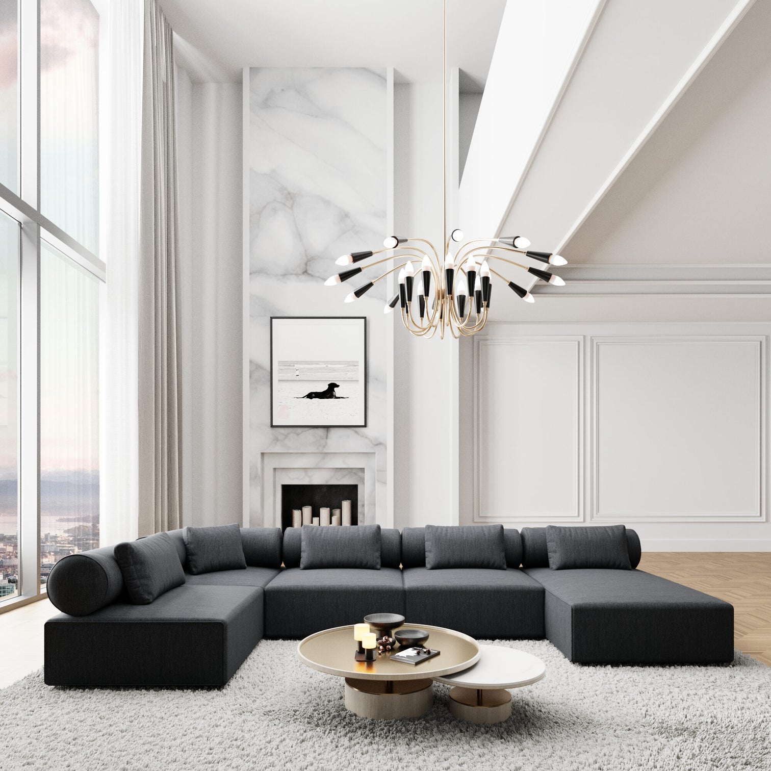 
Canapé panoramique design 6 places « Valora XL » avec revêtement en tissu structuré - Tissu texturé Anthrazit / Côté long droit