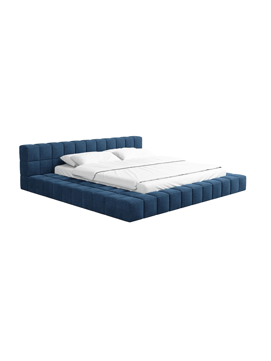 
Design Polsterbett „Sora“ mit Ablagefach, Webstoff Dunkelblau - 140 x 200 cm