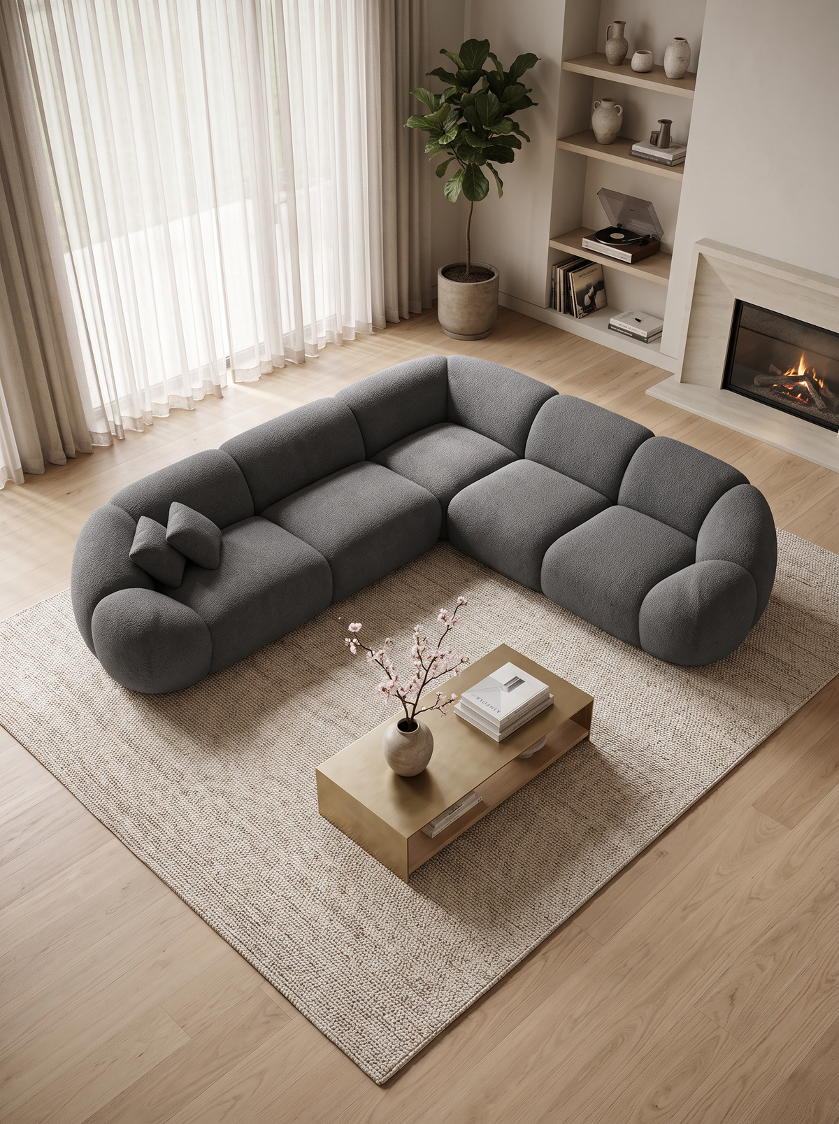 
5-seat designer corner sofa “Arden” with bouclé upholstery - Bouclé Graphite