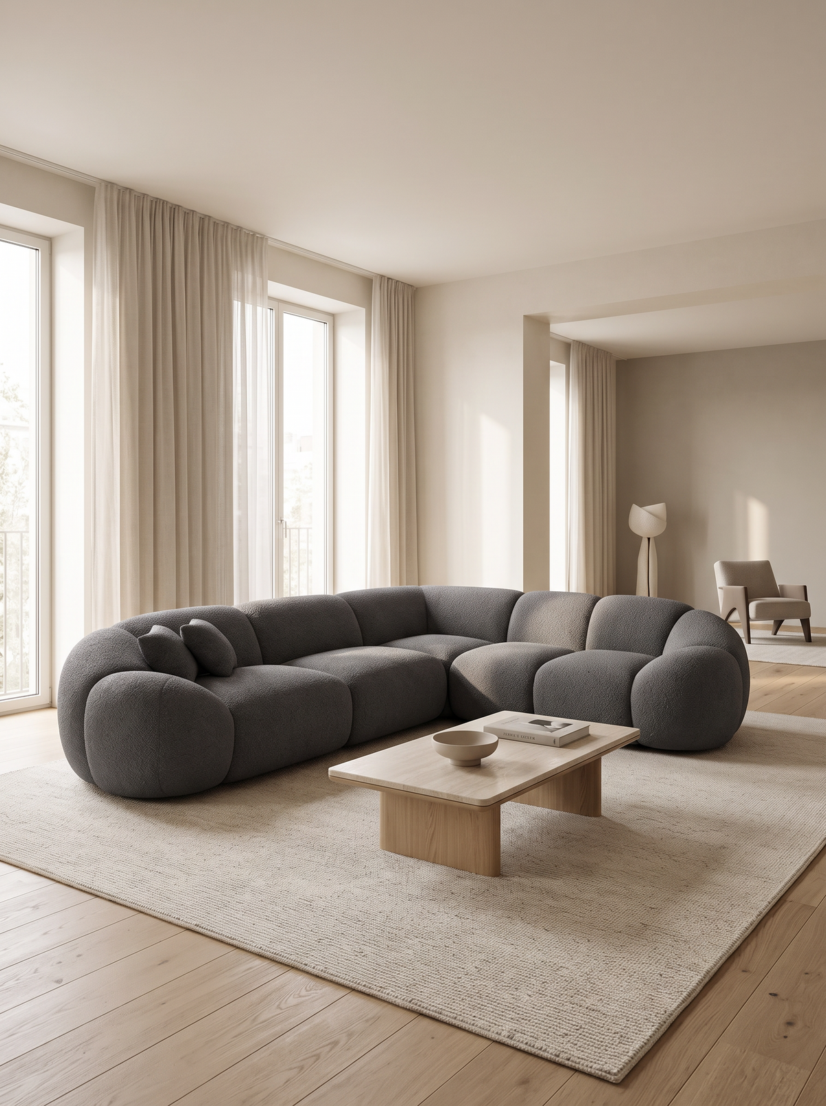 
5-seat designer corner sofa “Arden” with bouclé upholstery - Bouclé Graphite