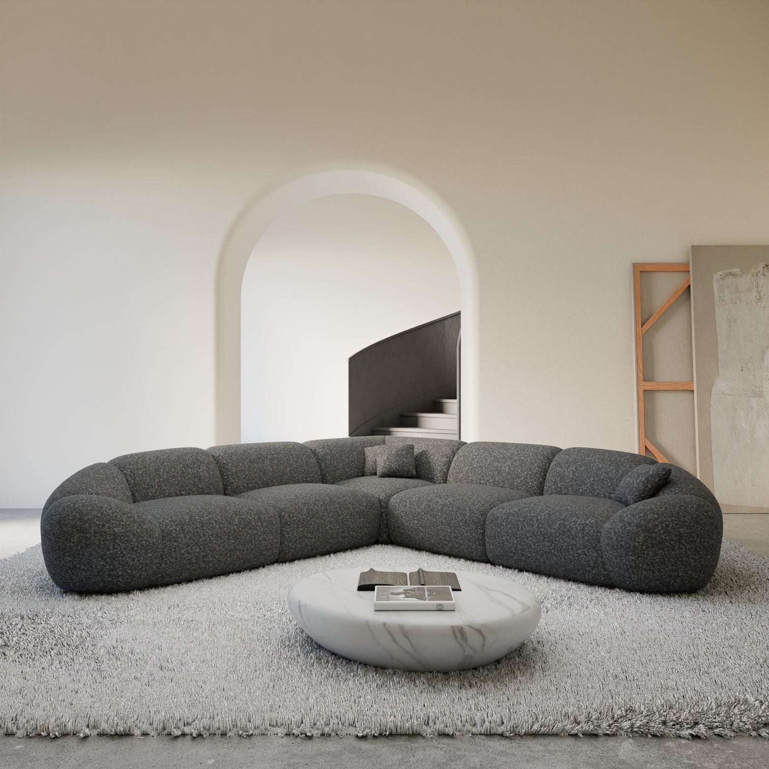 
5-seat designer corner sofa “Arden” with bouclé upholstery - Bouclé Graphite