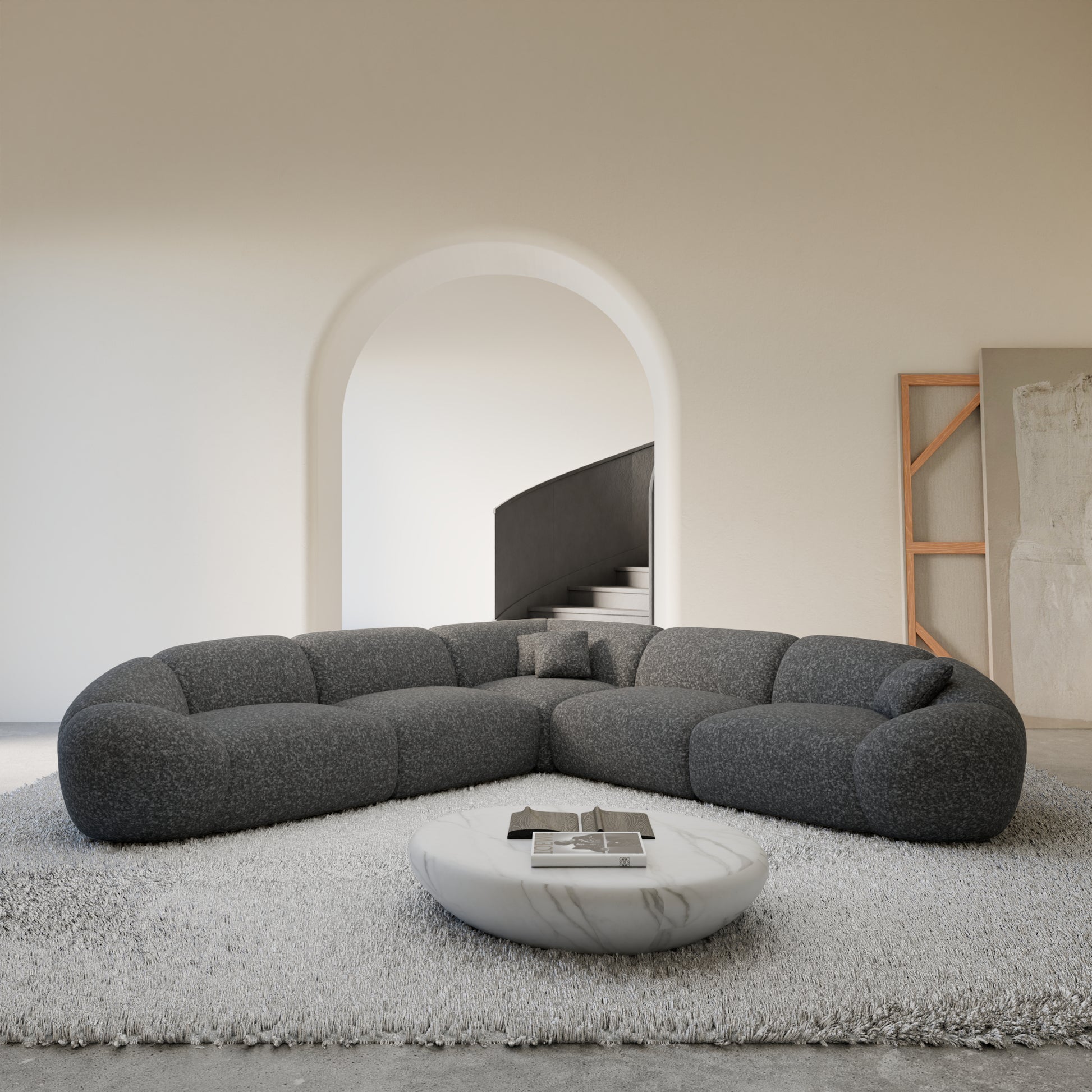 
5-Sitzer Design Ecksofa „Arden“ mit Bouclé-Bezug - Bouclé Graphit