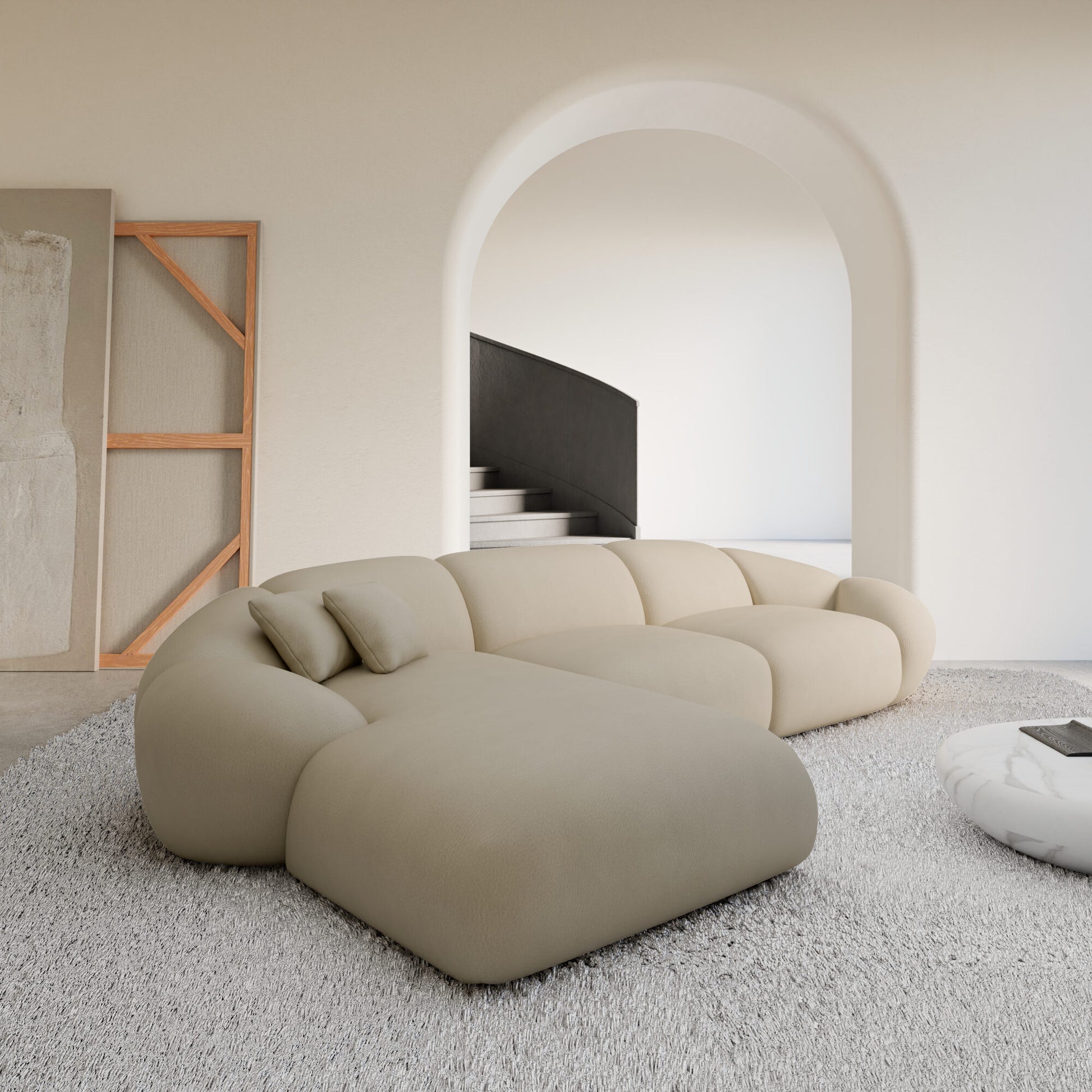 
4-Sitzer Design Echtleder Ecksofa „Arden“ - Echtleder Beige / Eckteil links
