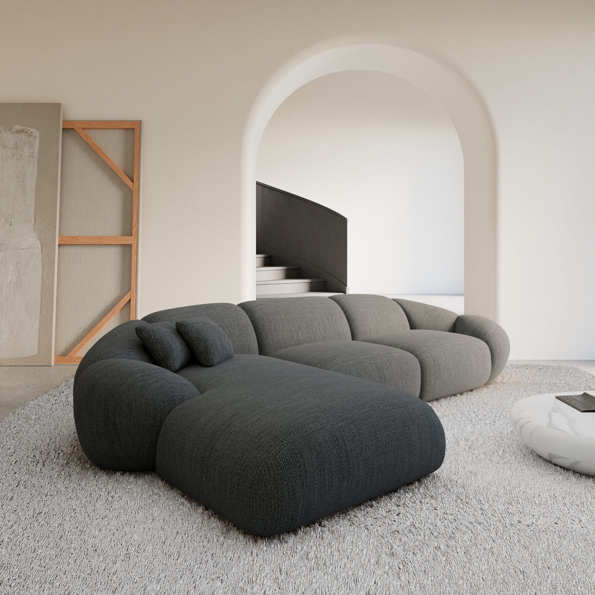 
4-Sitzer Design Ecksofa „Arden“ mit Strukturstoff-Bezug - Strukturstoff Anthrazit / Eckteil links