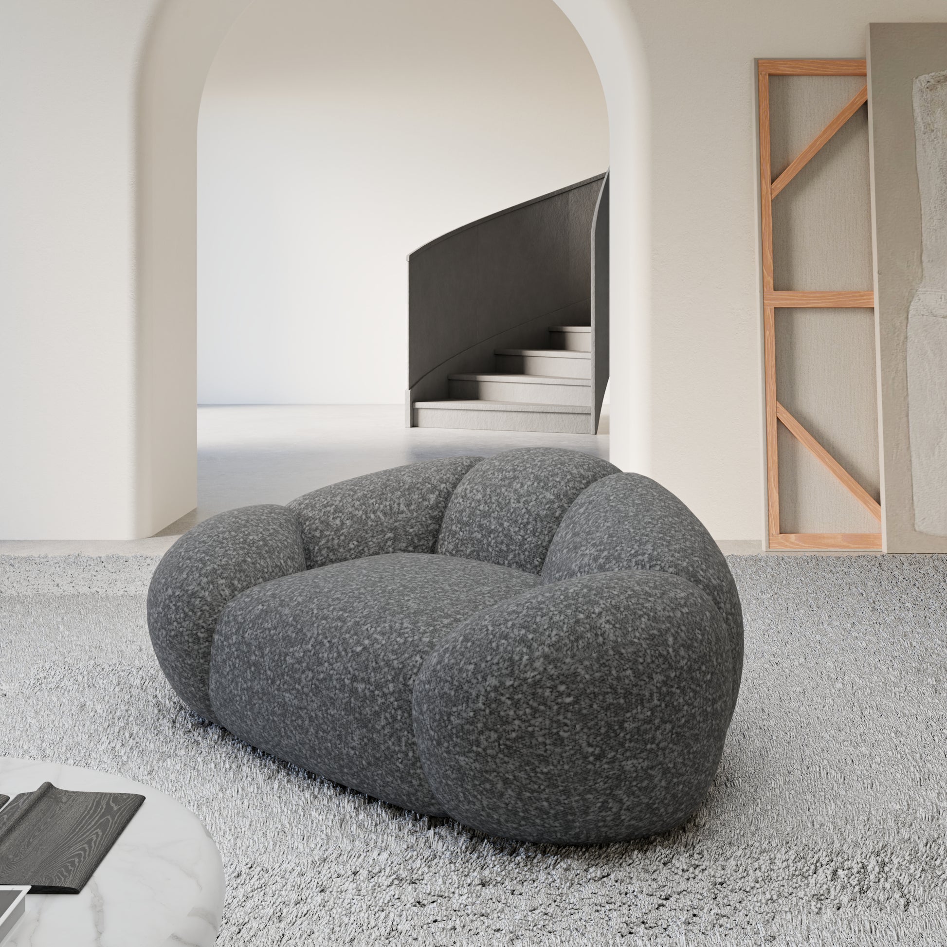 
Design Loungesessel „Arden“ mit Bouclé-Bezug - Bouclé Graphit