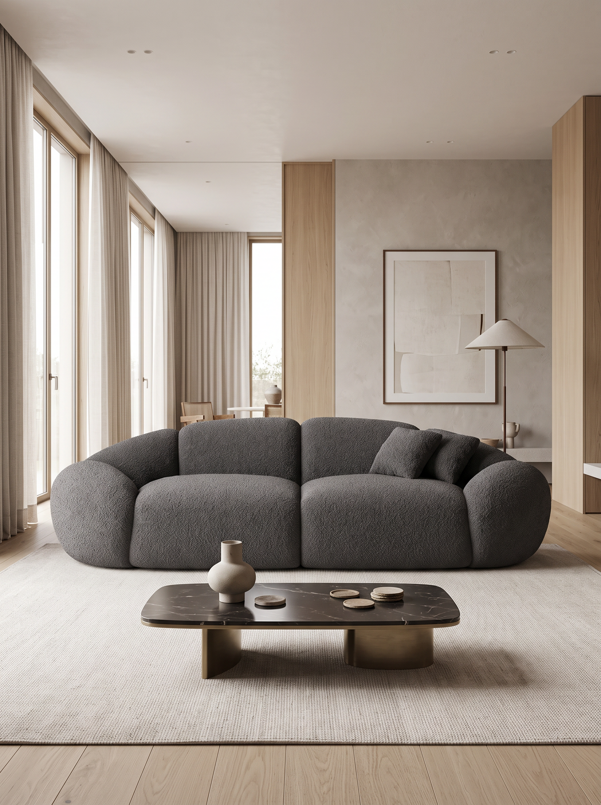 
2-seat designer sofa “Arden” with bouclé upholstery - Bouclé Graphite