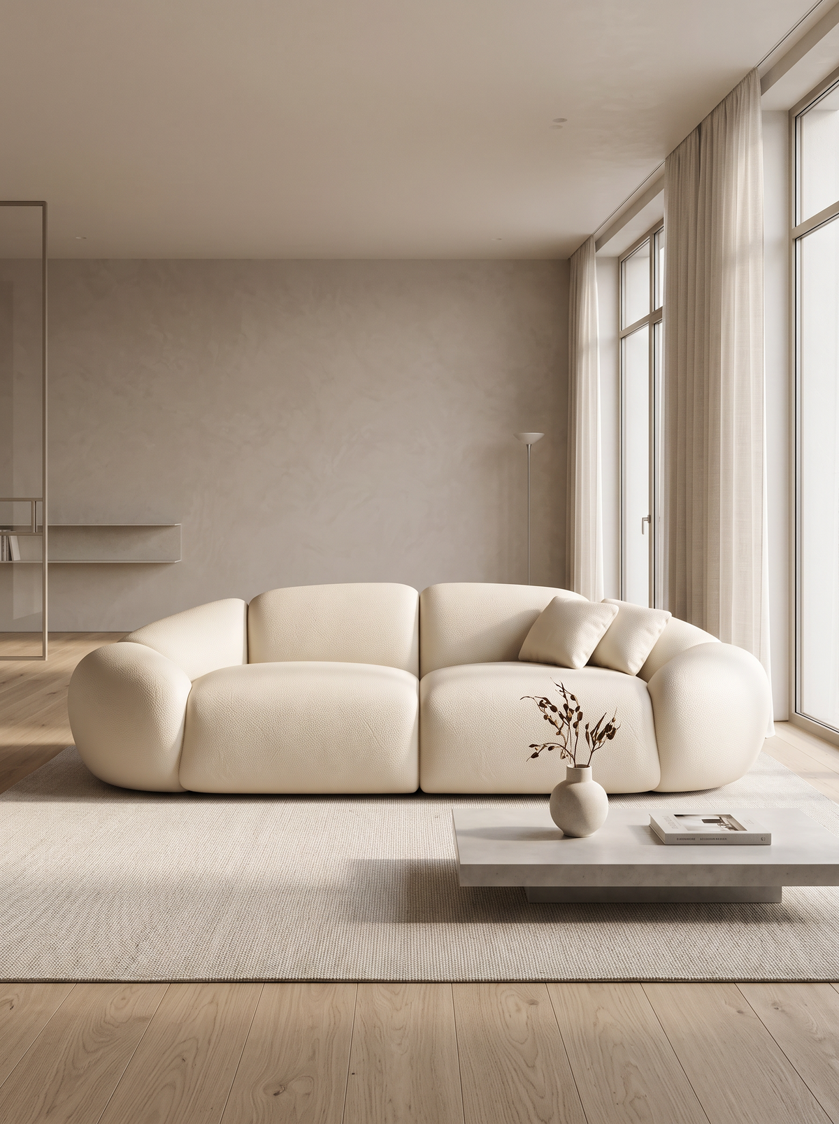 
2-seat designer genuine leather sofa “Arden” - Genuine leather Beige