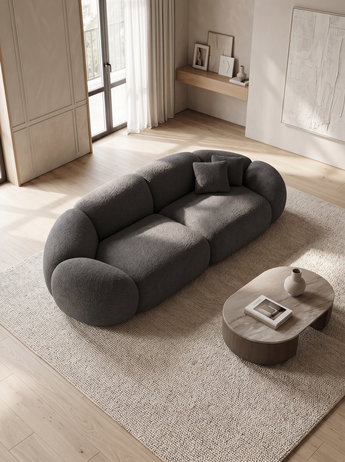 
3-Sitzer Design Sofa „Arden“ mit Bouclé-Bezug - Bouclé Graphit