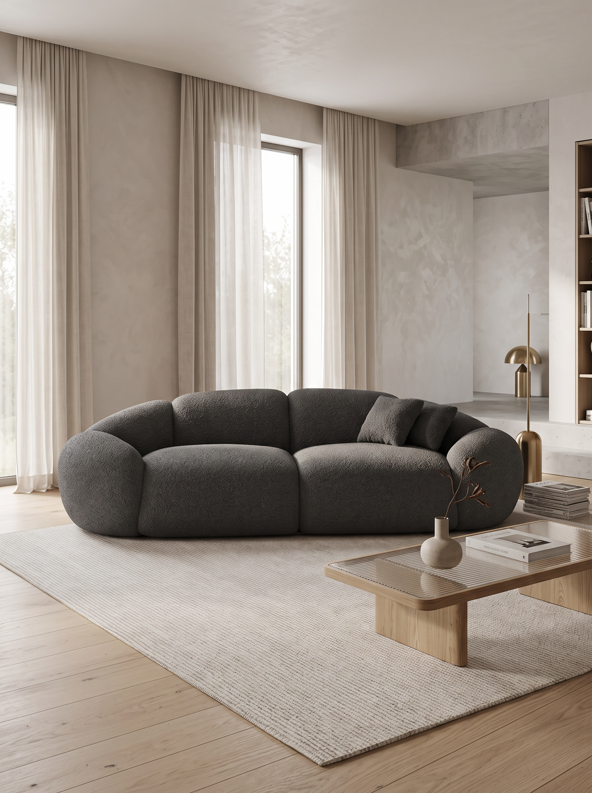 
3-Sitzer Design Sofa „Arden“ mit Bouclé-Bezug - Bouclé Graphit