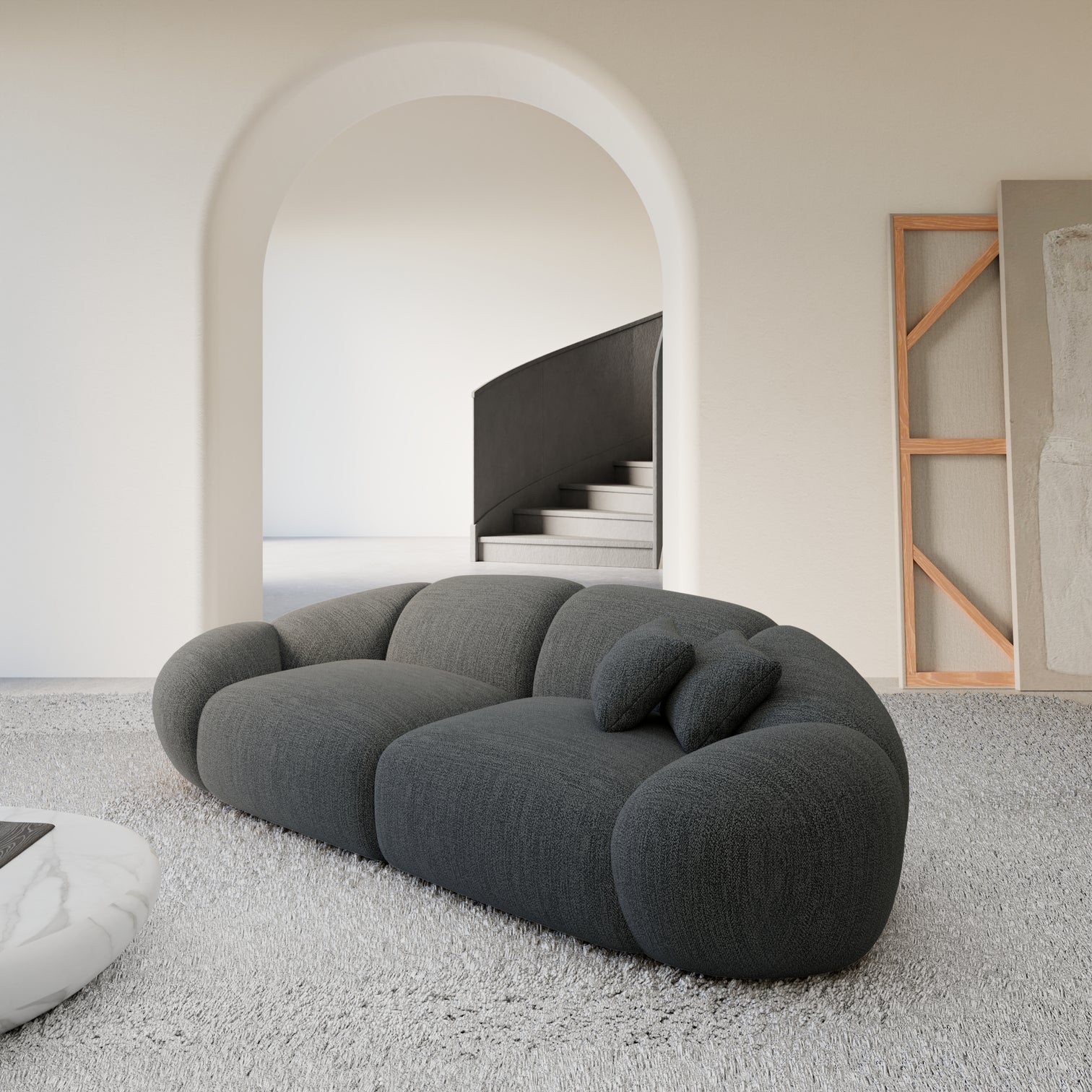 
3-seater designer sofa “Arden” with textured fabric upholstery - Textured fabric Anthracite