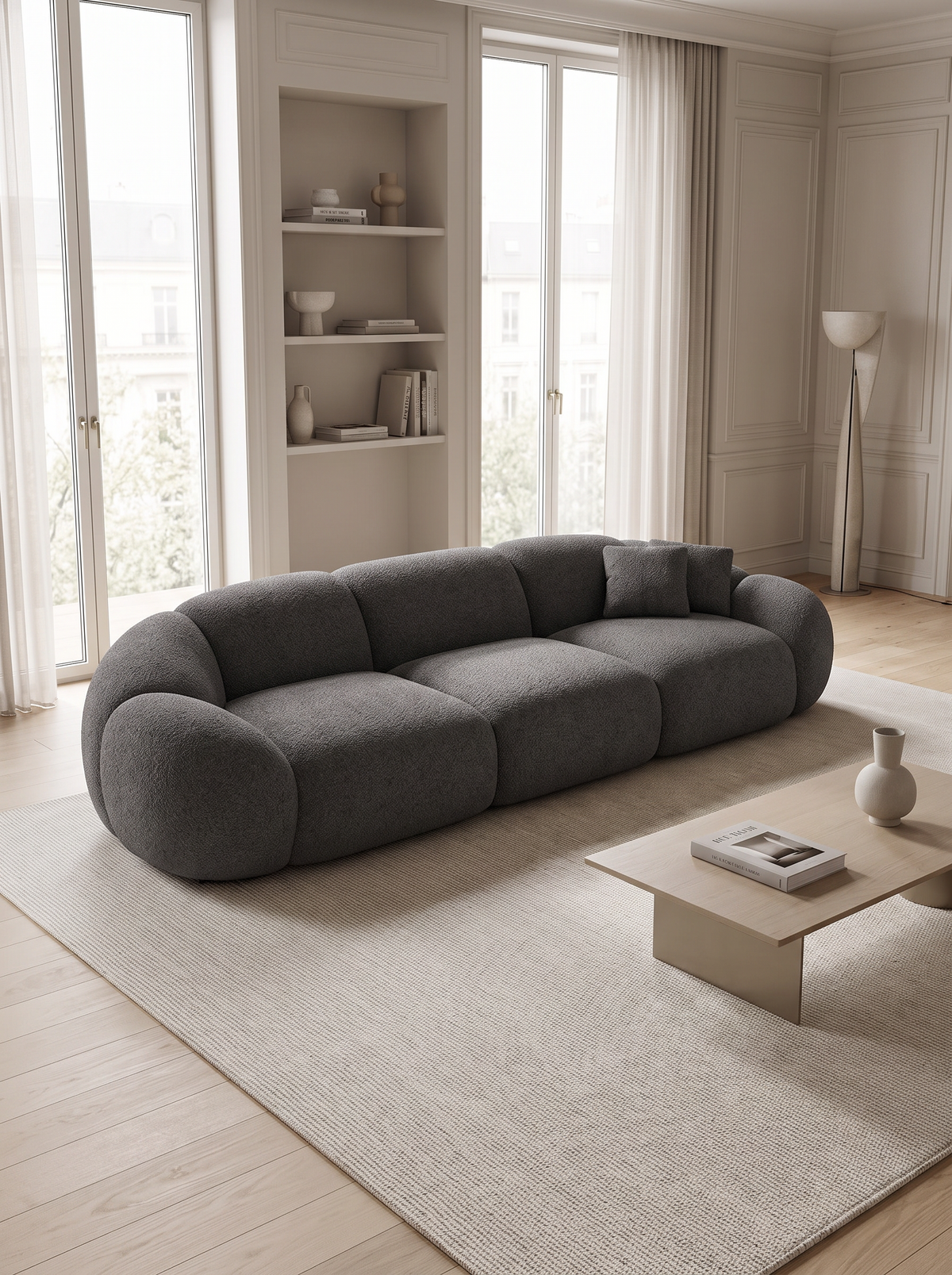 
4-seat designer sofa “Arden” with bouclé upholstery - Bouclé Graphite