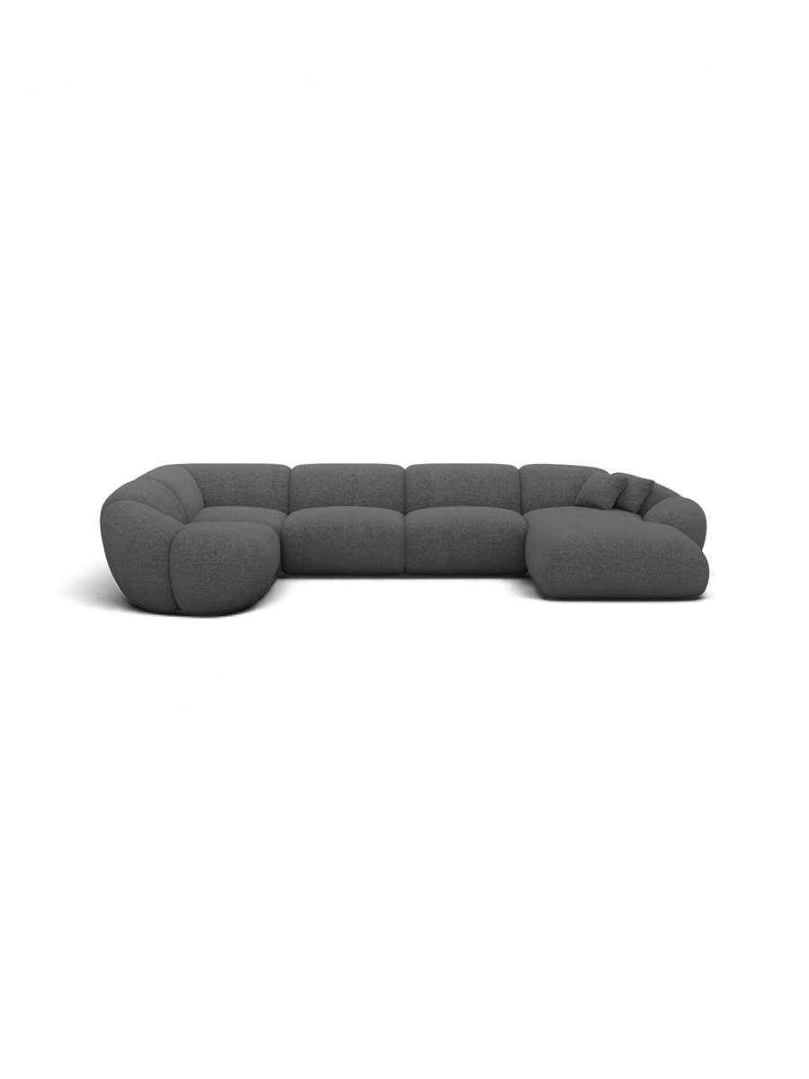 
6-seat designer panoramic sofa “Arden XL” with bouclé upholstery - Bouclé Graphite / Long side left
