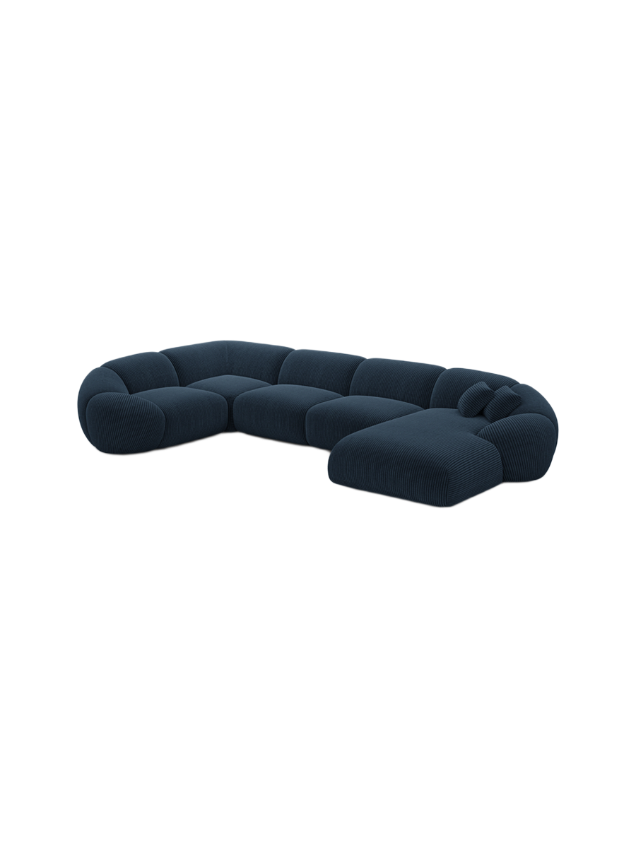 
6-Sitzer Design Panorama-Sofa „Arden XL“, Cordsamt - Cordsamt Dunkelblau / Lange Seite links