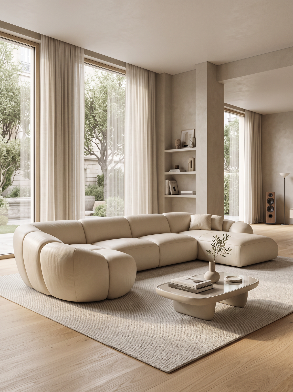 
6-Sitzer Design Echtleder Panorama-Sofa „Arden XL“ - Echtleder Beige / Lange Seite links