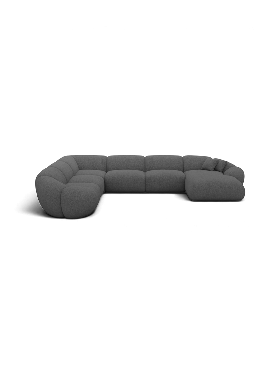 
7-seat designer panoramic sofa “Arden XXL” with bouclé upholstery - Bouclé Graphite / Long side left