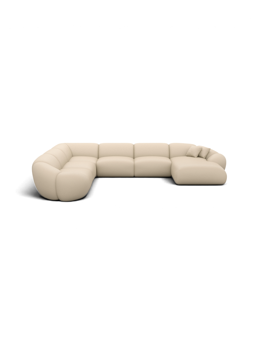 
7-Sitzer Design Echtleder Panorama-Sofa „Arden XXL“ - Echtleder Beige / Lange Seite links