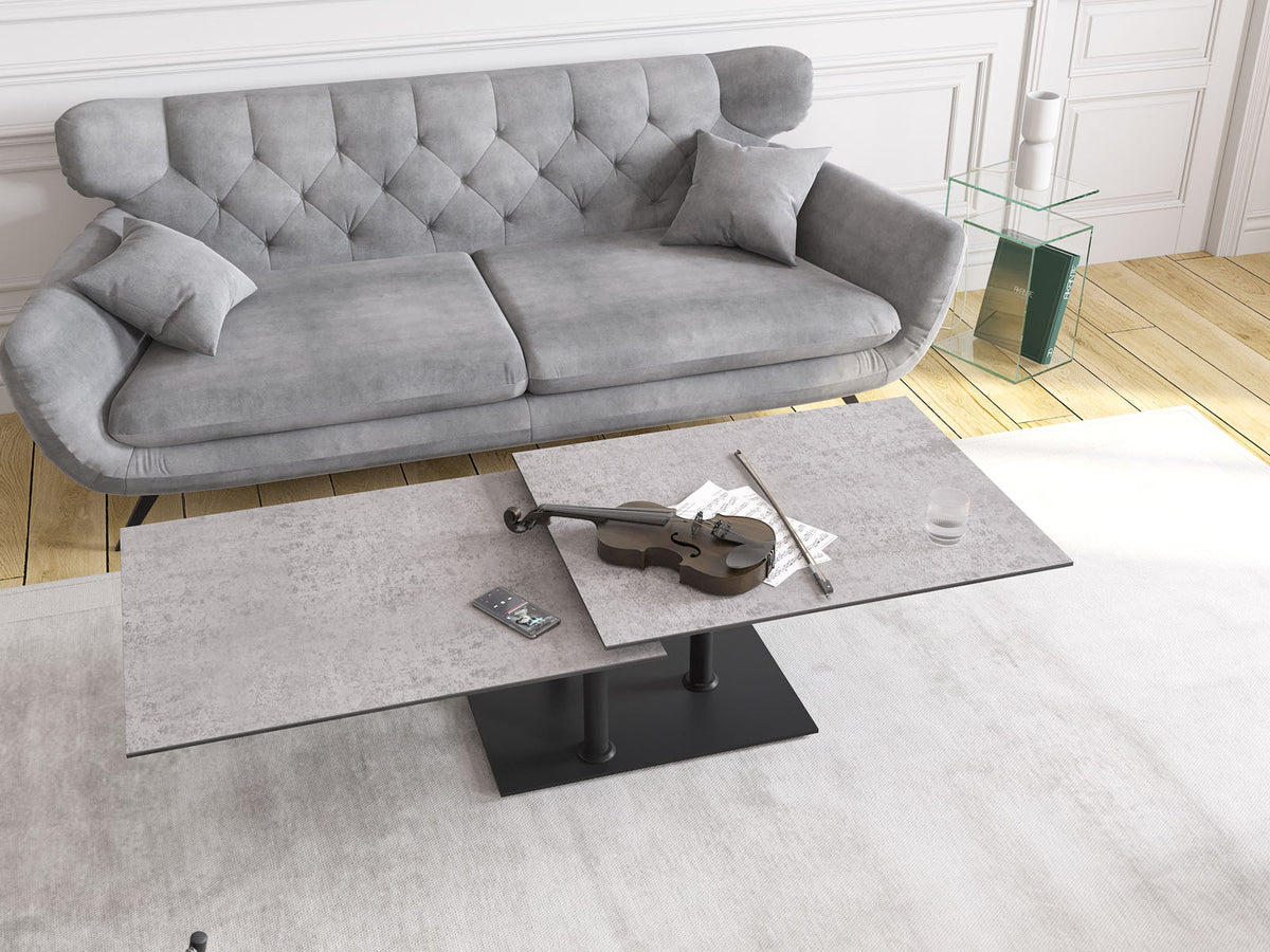 
Ausziehbarer, flexibler Design Keramik Couchtisch „Opera Double“ - Silver