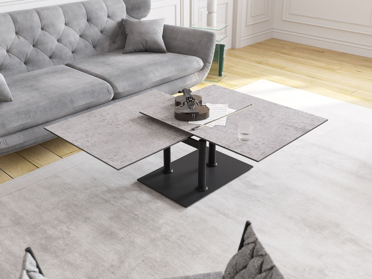 
Tavolino da caffè allungabile e flessibile in ceramica di design «Opera Double» - Argento