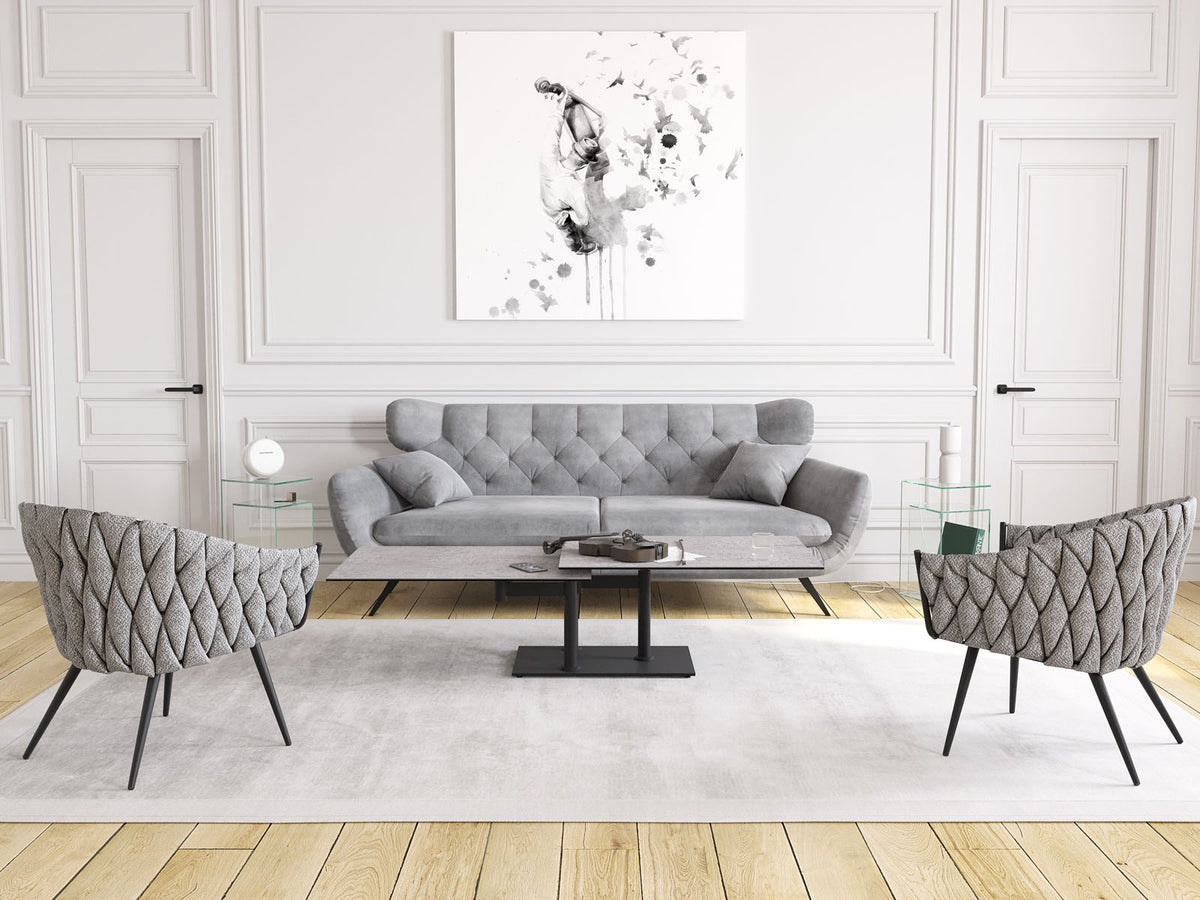 
Tavolino da caffè allungabile e flessibile in ceramica di design «Opera Double» - Argento