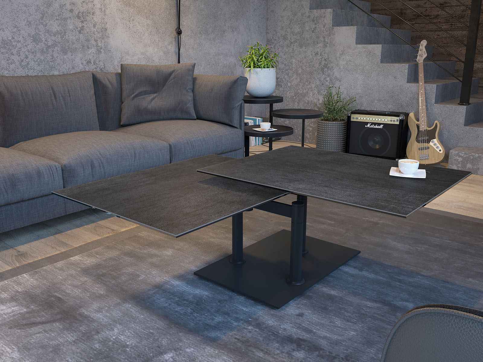 
Extendable, flexible designer ceramic coffee table "Opera Double" - Titan