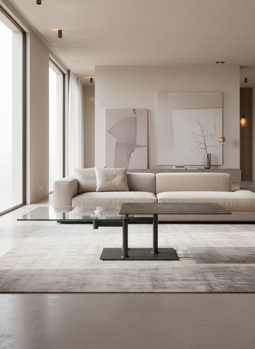 
Ausziehbarer, flexibler Design Keramik Couchtisch „Opera“ - Rostbraun/Schwarz