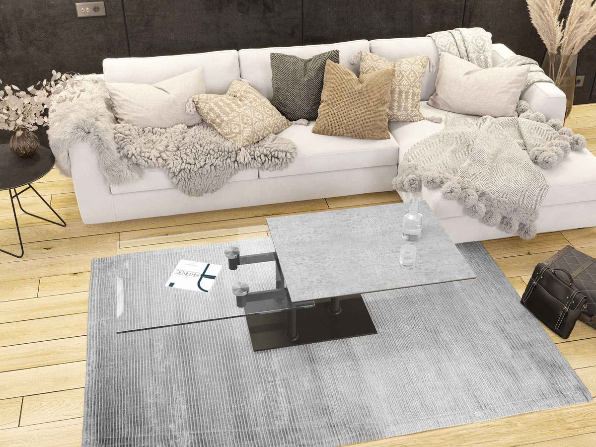 
Ausziehbarer, flexibler Design Keramik Couchtisch „Opera“ - Silver/Schwarz