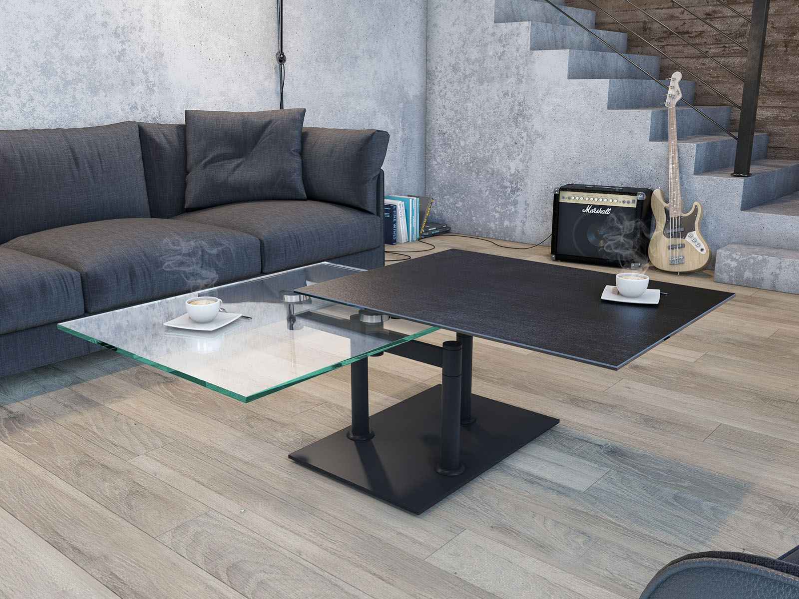 
Extendable, Flexible Designer Ceramic Coffee Table "Opera" - Titanium/Black