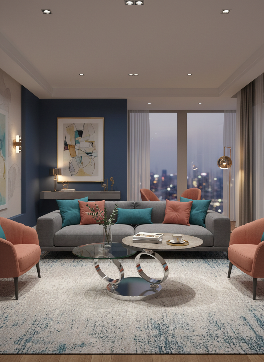 
Ausziehbarer, flexibler Design Couchtisch „Eolia Silver“ - Keramik Zementgrau