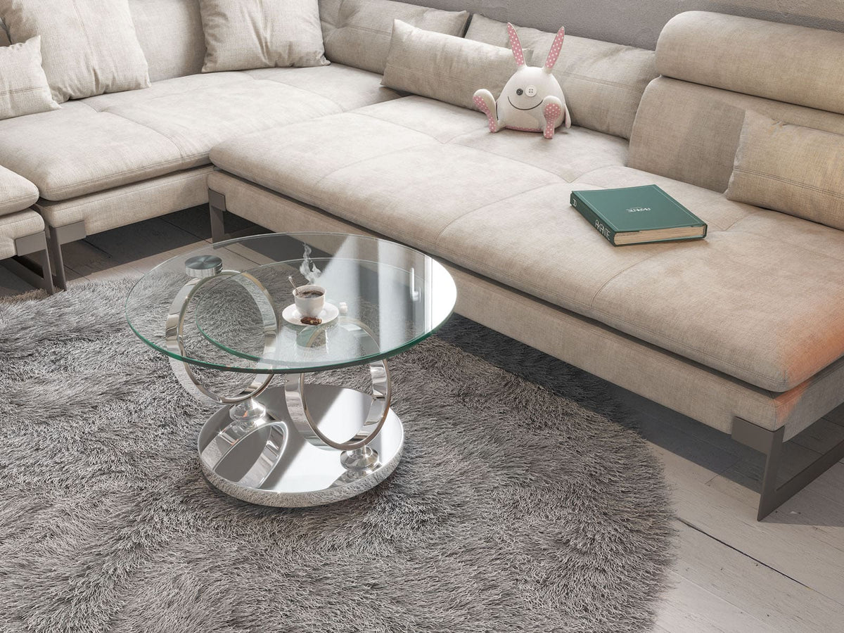 
Ausziehbarer, flexibler Design Couchtisch „Eolia Silver“ - Glas transparent