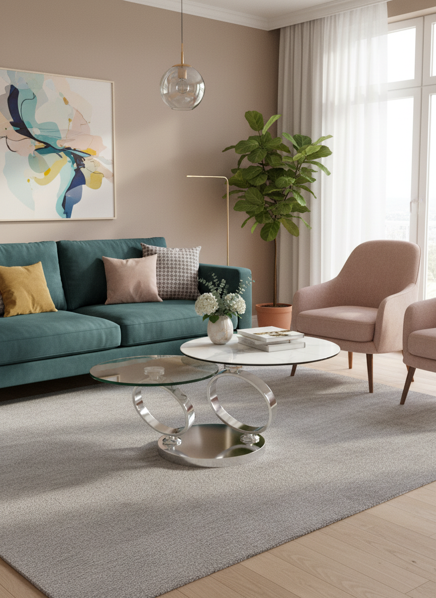 
Tavolino da caffè di design allungabile e flessibile «Eolia Silver» - Ceramica effetto marmo Bianca