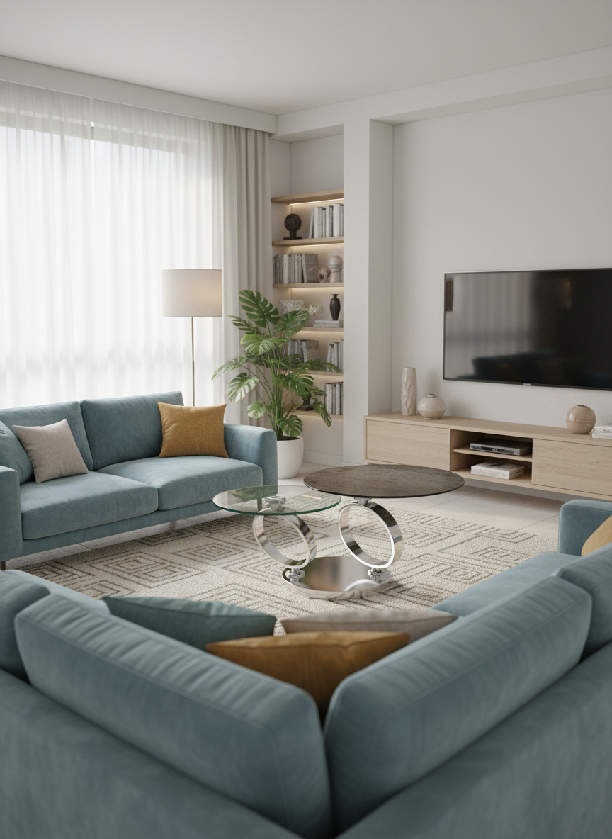 
Ausziehbarer, flexibler Design Couchtisch „Eolia Silver“ - Keramik Rostbraun